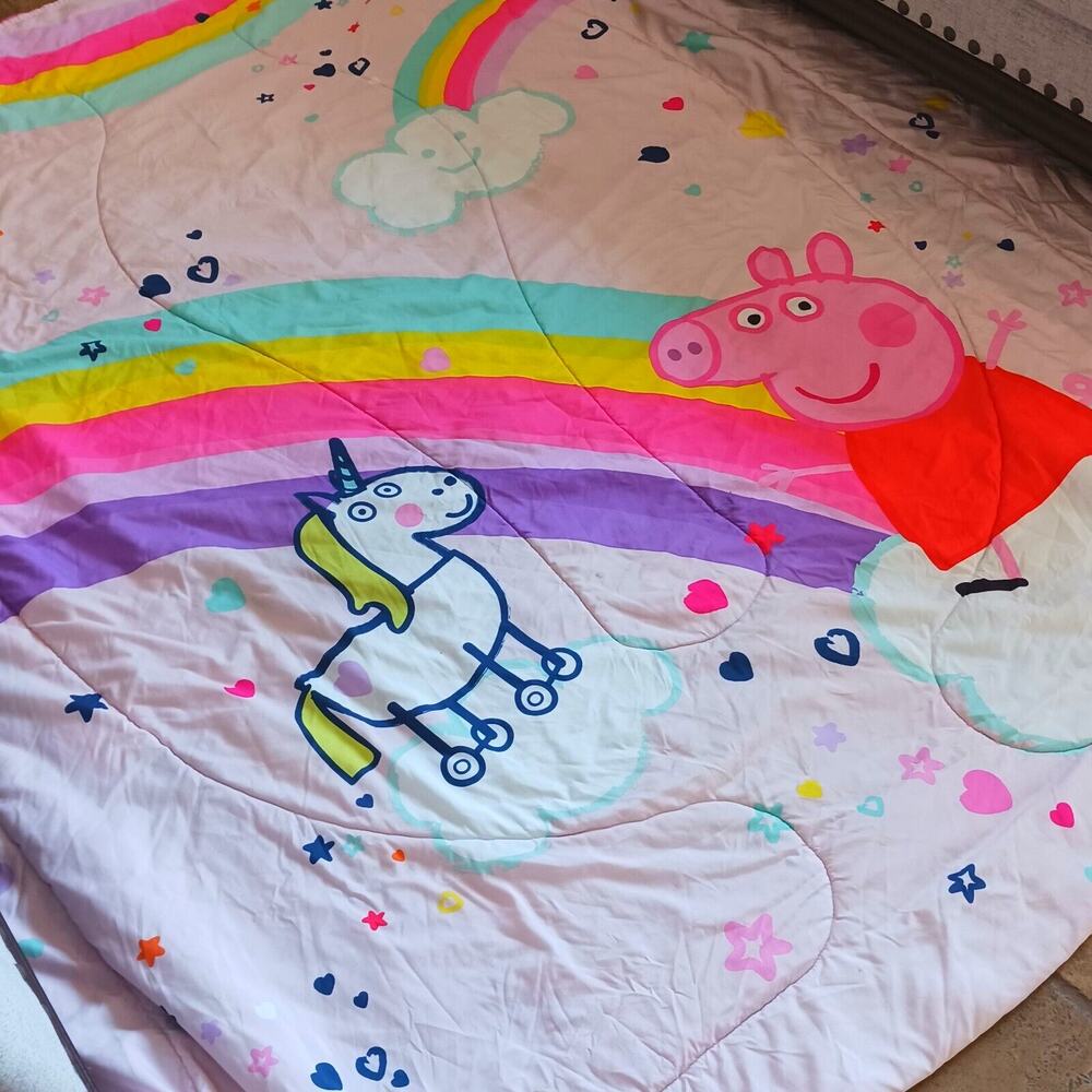 2003 PEPPA PIG & UNICORN Twin Comforter Pink & Rainbow Reversible 71x 81.5 Vntg - Picture 4 of 16